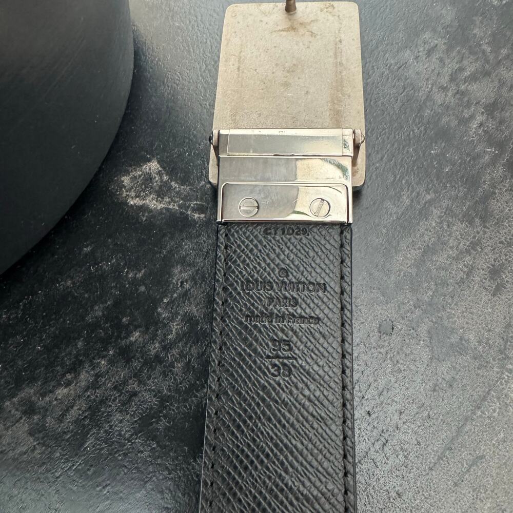 Louis‎ Vuitton Inventeur Graphite Black Mens Belt 95/38 Box Frame Buckle SHW - Picture 5 of 9